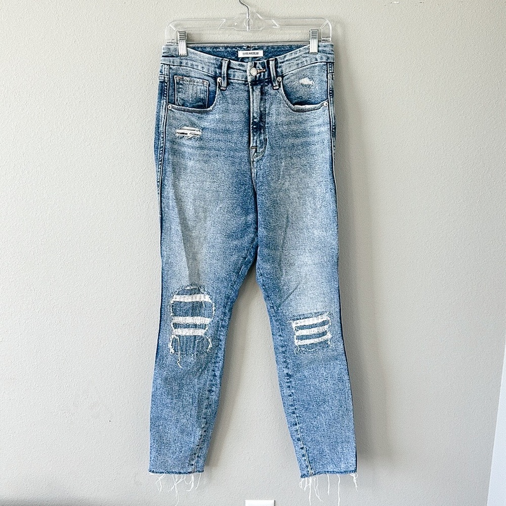 Good American Good Curve Women's Distressed Light Wash Jeans 8/29